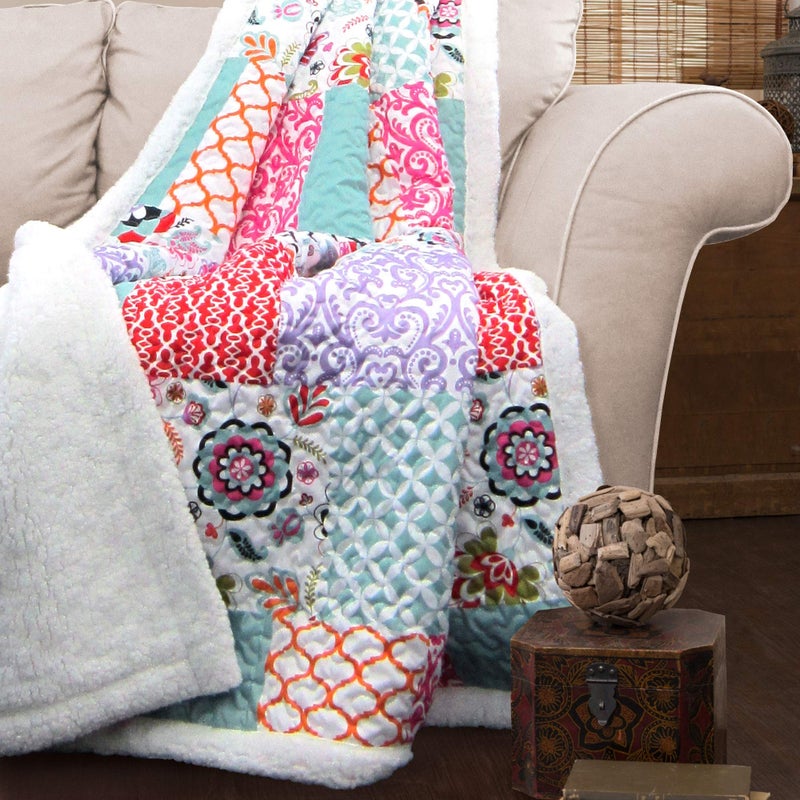 Lush Decor Lush Decor Brookdale Reversible Throw  Colorful Floral Pattern Patchwork Blanket  60 x 50 Purple and Turquoise 