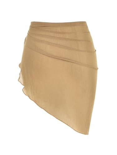 ZAFUL Sarong Coverups for Women Open Front Tie Beach Cover Up Sheer Bikini Wrap Swimwear OneSize OneSize 0- Light Coffee - Image 5