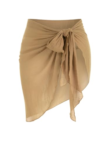 ZAFUL Sarong Coverups for Women Open Front Tie Beach Cover Up Sheer Bikini Wrap Swimwear OneSize OneSize 0- Light Coffee - Image 4