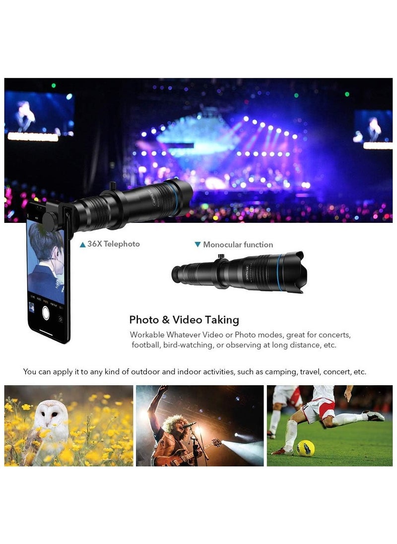 APEXEL Apexel Cell Phone Camera Lens Kit, 36X Telephoto Lens Kit with Mini Tripod and Remote Shutter for iPhone,Samsung Galaxy Huawei and Most Smartphone  - Image 2