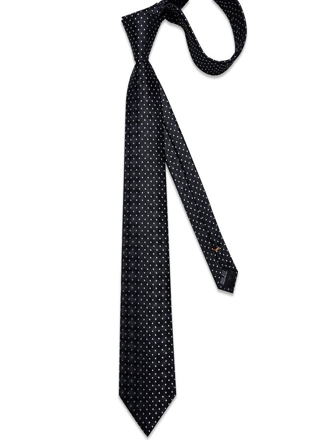 DiBanGu Mens Tie Silk Plaid Striped Necktie and Pocket Square Cufflinks Tie Clip Set with Gift Box Formal Wedding Party, Black White - Image 4