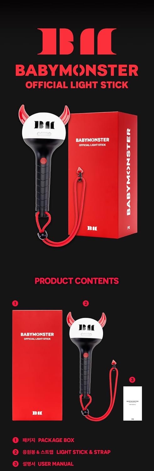BABYMONSTER Official Fanlight with Tracking Red 1x1x2 inches Baby Shower Lightstick Album - Image 2