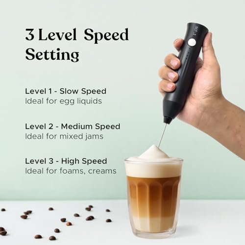 Salt AeroWhisk Classic Rechargeable Milk Frother | 3 Speed Modes | Egg Beater and Milk Frother Attachment | Powerful Motor with Long Lasting Battery (Black) - Image 2