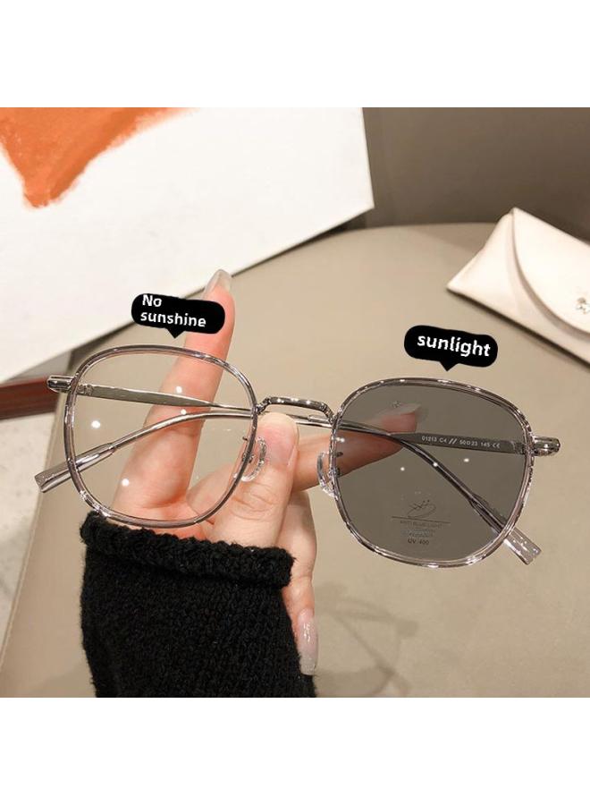 Generic High Color Value Plain Color Changing Myopic Glasses For Women Blue Light Chestnut Brown Frame Square Round Face Slimming Flat Glasses For Students And Men 