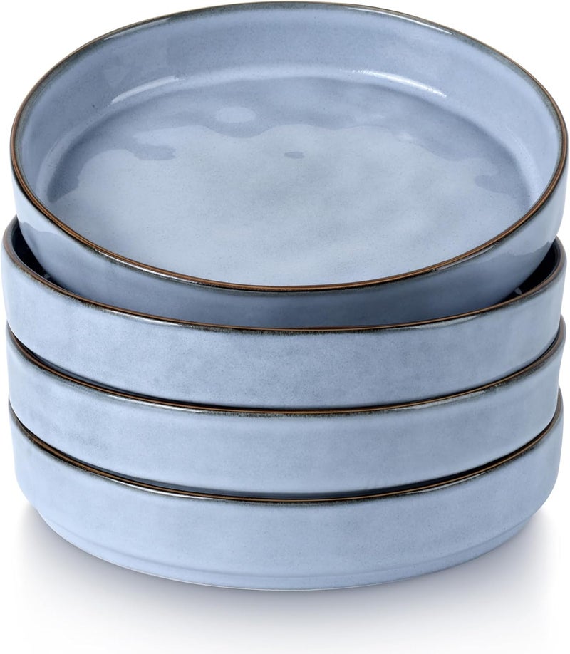 LIANYU Pasta Bowls Set of 4 825 Wide Shallow Salad Serving Plate Stoneware Ceramic Dinner Bowl Plates for Home Kitchen Microwave  Dishwasher Safe Serenity Blue - Image 1