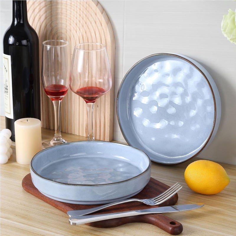 LIANYU Pasta Bowls Set of 4 825 Wide Shallow Salad Serving Plate Stoneware Ceramic Dinner Bowl Plates for Home Kitchen Microwave  Dishwasher Safe Serenity Blue - Image 3
