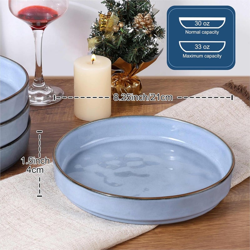 LIANYU Pasta Bowls Set of 4 825 Wide Shallow Salad Serving Plate Stoneware Ceramic Dinner Bowl Plates for Home Kitchen Microwave  Dishwasher Safe Serenity Blue - Image 2