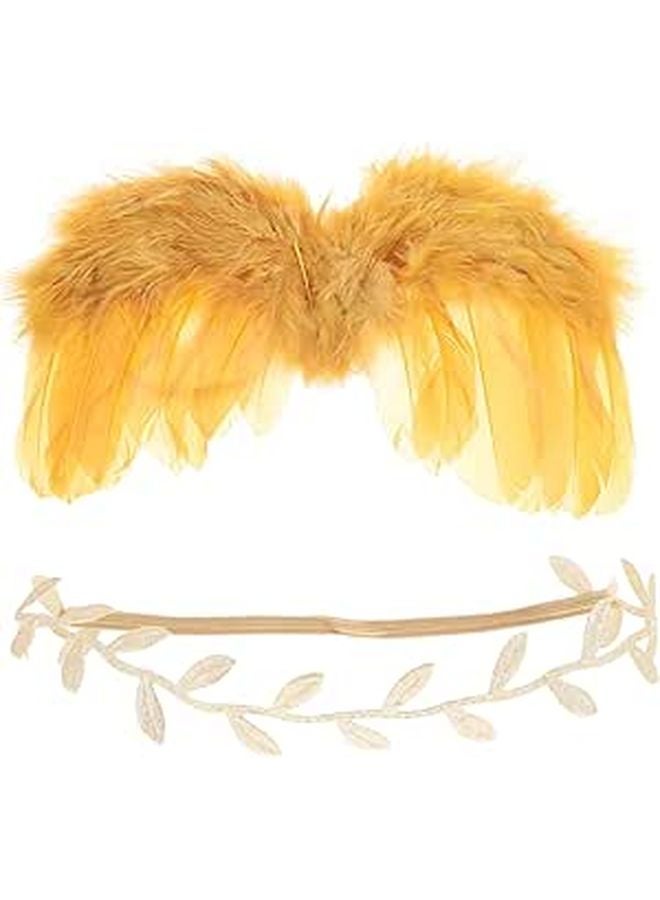 Soft Angel Wings With Gold Headband Newborn Photo Prop Costume Lightweight Comfortable - Image 1