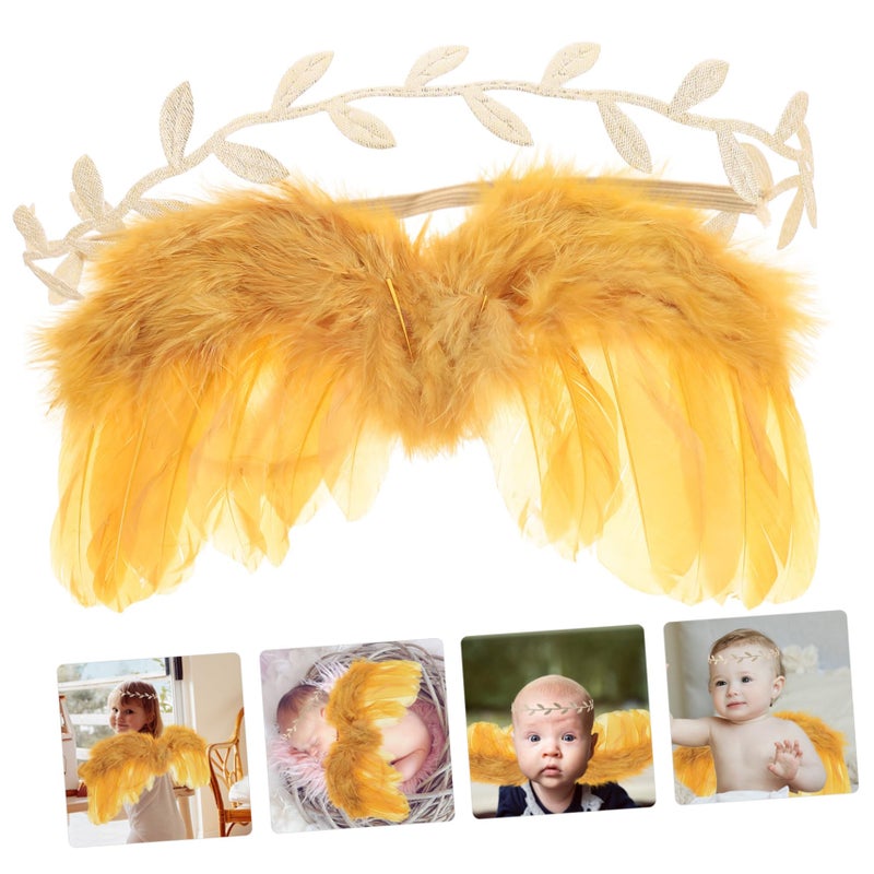 Soft Angel Wings With Gold Headband Newborn Photo Prop Costume Lightweight Comfortable - Image 5