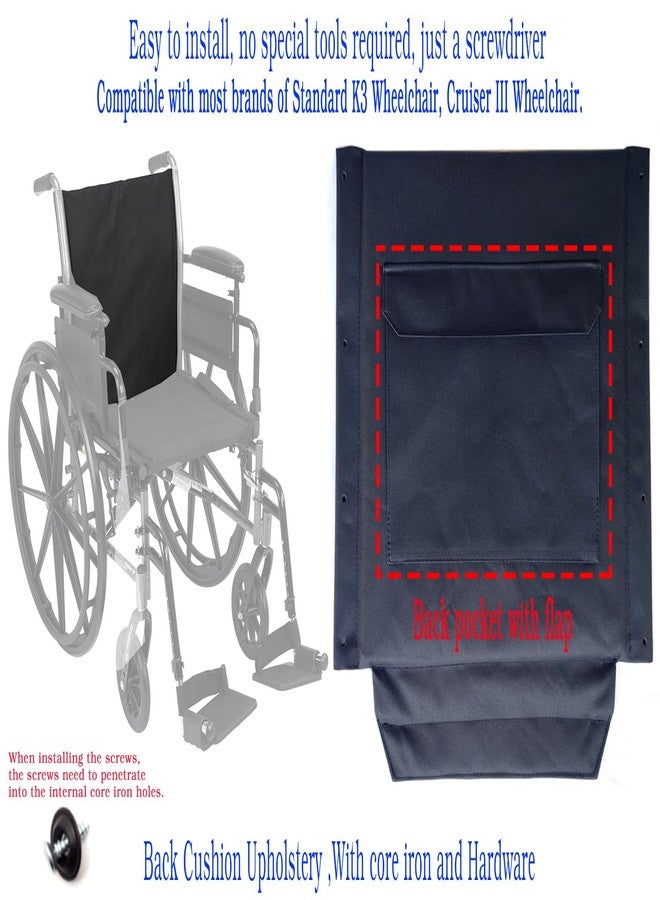ForconMed Cruiser iii Wheelchair Replacement Back,16"*17",Nylon Fabric,Back Storage Bag,Velcro,Back pad Width 16"*Height 17",Universal 16 inch K3 Wheelchair Back, W/Hardware,Replacement Parts,(1Ea,Black) - Image 4