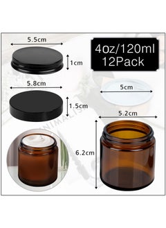 SKYLINK 12Pack 4oz Thick Amber Round Glass Jars with 2 Types of Lids – Refillable Thick Glass Containers for Candles, Canning, Food Storage, Cream, Lotion, Body Butter, and DIY Beauty Products  - Image 2