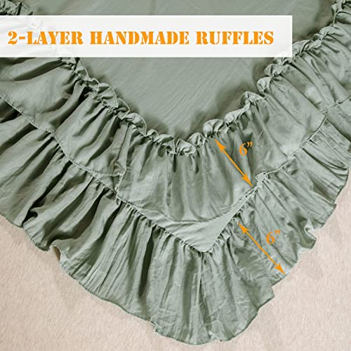 Masaca Green Ruffle Comforter Set Queen,Vintage Farmhouse Shabby Ruffled Chic Bedding Comforter,Rustic Aesthetic Bedding 3 Pieces Women Girls Bedroom Vintage Bed Comforter - Image 3