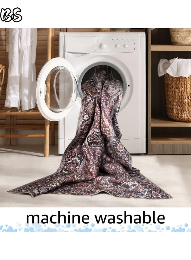 BS 140x200cm Bohemian Vintage Style Indoor Living Room/Outdoor Camping Blanket | Washable, Durable, Non-Slip Rug | Short Pile Indoor Carpet | Vibrant Colors | Exquisite Pattern | Soft Short Pile | Perfect for Camping, Patio, Living Room, Bedroom, Dining Room, Kitchen and Entryway. - Image 5