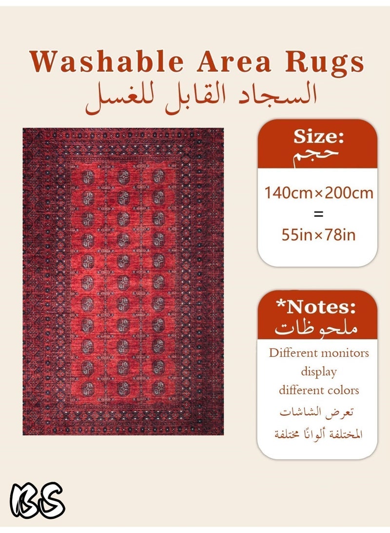 BS 140x200cm Bohemian Vintage Style Indoor Living Room/Outdoor Camping Blanket | Washable, Durable, Non-Slip Rug | Short Pile Indoor Carpet | Vibrant Colors | Exquisite Pattern | Soft Short Pile | Perfect for Camping, Patio, Living Room, Bedroom, Dining Room, Kitchen and Entryway. - Image 5