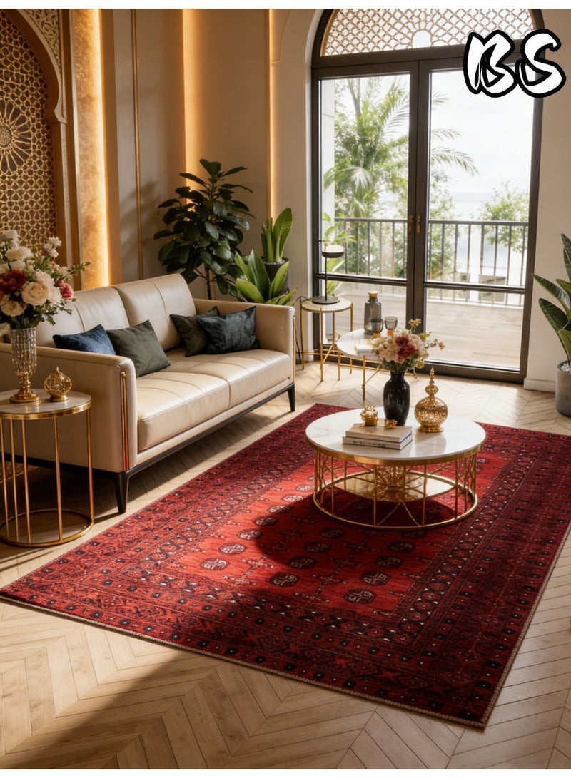 BS 140x200cm Bohemian Vintage Style Indoor Living Room/Outdoor Camping Blanket | Washable, Durable, Non-Slip Rug | Short Pile Indoor Carpet | Vibrant Colors | Exquisite Pattern | Soft Short Pile | Perfect for Camping, Patio, Living Room, Bedroom, Dining Room, Kitchen and Entryway. - Image 2