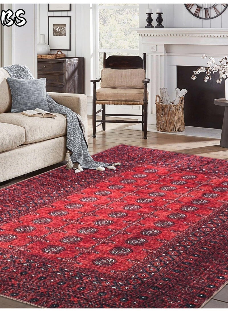 BS 140x200cm Bohemian Vintage Style Indoor Living Room/Outdoor Camping Blanket | Washable, Durable, Non-Slip Rug | Short Pile Indoor Carpet | Vibrant Colors | Exquisite Pattern | Soft Short Pile | Perfect for Camping, Patio, Living Room, Bedroom, Dining Room, Kitchen and Entryway. - Image 4