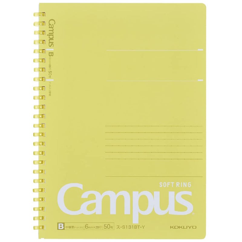 KOKUYO Spiral Lined Notebook, 8.3'' x 5.8'' Pastel Journal A5 Campus Soft Ring Notebooks with Dot 6 mm Ruled, 50 Sheets, Yellow 1 Subject Notebook, Note Taking for School. Japan Import (SU-S131BT-Y) - Image 1