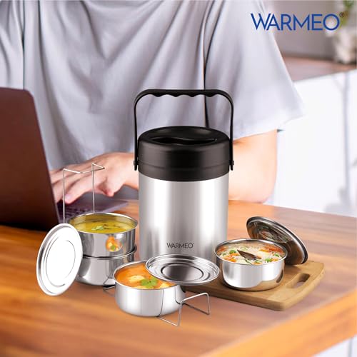 WARMEO Legend 4 Pcs Stainless Steel Containers 600 ml Each, PU Insulated, Hot & Cold Leak-Proof Lunch Box for Office, College, Picnic - Image 4