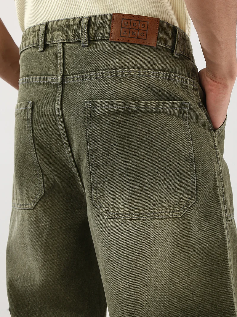 Urbano Fashion  Urbano Fashion Men's Olive Loose Baggy Fit Cargo Carpenter Jeans with 6 Pockets Non-Stretchable  | Best Price UAE