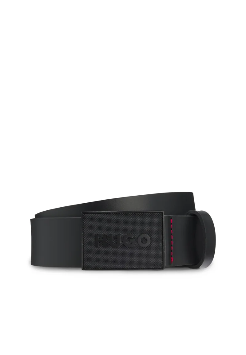 HUGO Buffalo-leather belt with plaque buckle