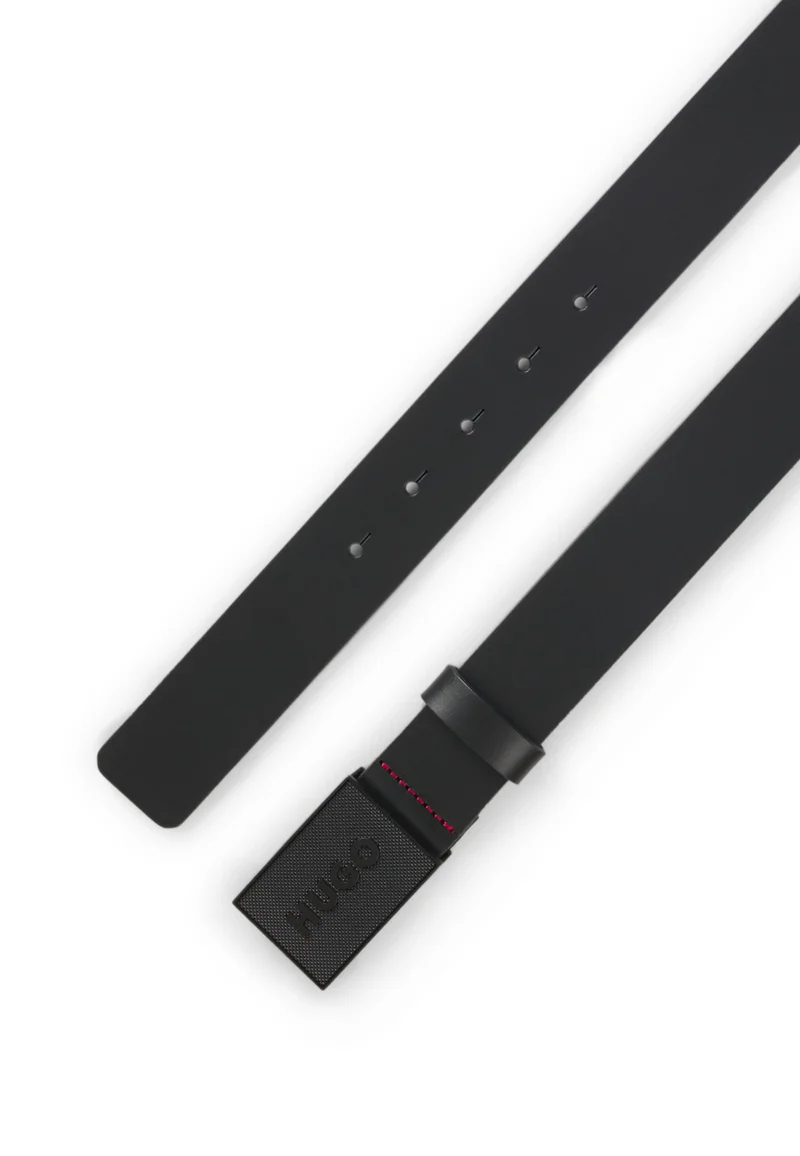HUGO Buffalo-leather belt with plaque buckle