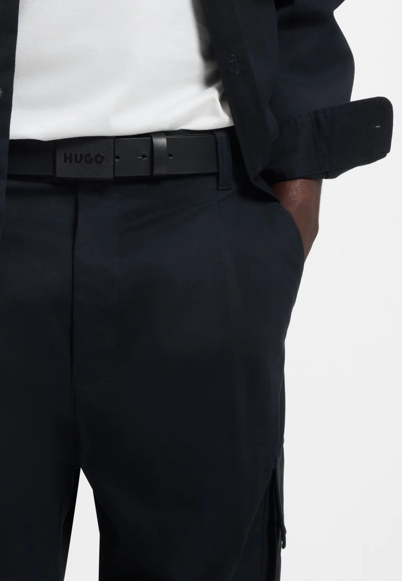 HUGO Black Buffalo-leather belt with plaque buckle for Men | Best Price UAE