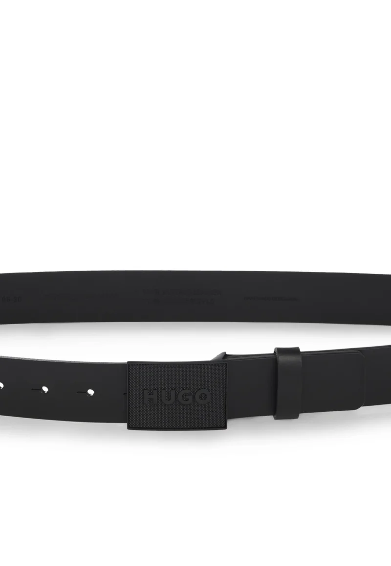 HUGO Black Buffalo-leather belt with plaque buckle for Men | Best Price UAE