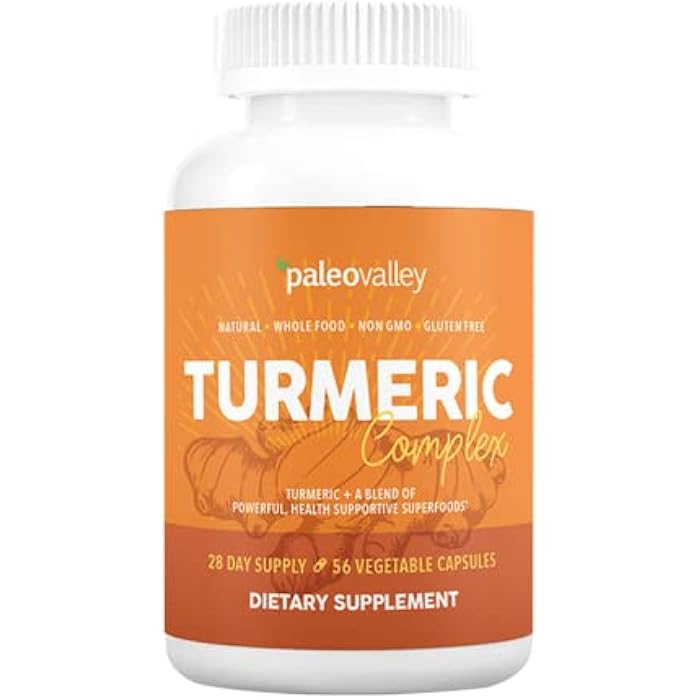 Paleovalley - Organic Turmeric Complex - Full Spectrum Organic Turmeric with Health-Supportive Superfoods - 56 Vegetarian Capsules - Support Joints, Immunity, Brain and Heart Health - Image 1