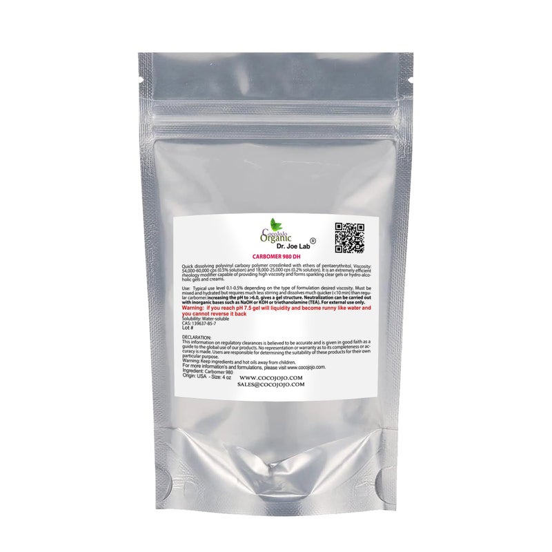 cocojojo Carbomer 980  Carbopol 4 oz  120 gr Cosmetic Ingredient  All Purpose Thickening Agent Cosmetic Formulation Gel Cream Lotion DIY Cosmetics Carbopol Emulsify Packaging May Vary