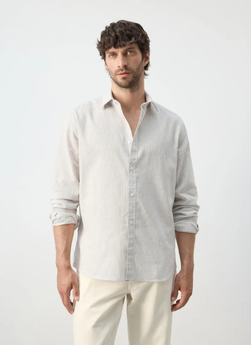مانجو مان Cotton linen-blend regular-fit shirt
