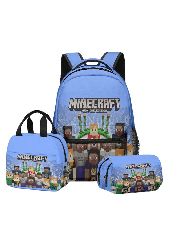 My World 3D New Product Minecraft School Backpack for Kids and Students, Double-Layer Pencil Case, 14-Piece Set - Image 1