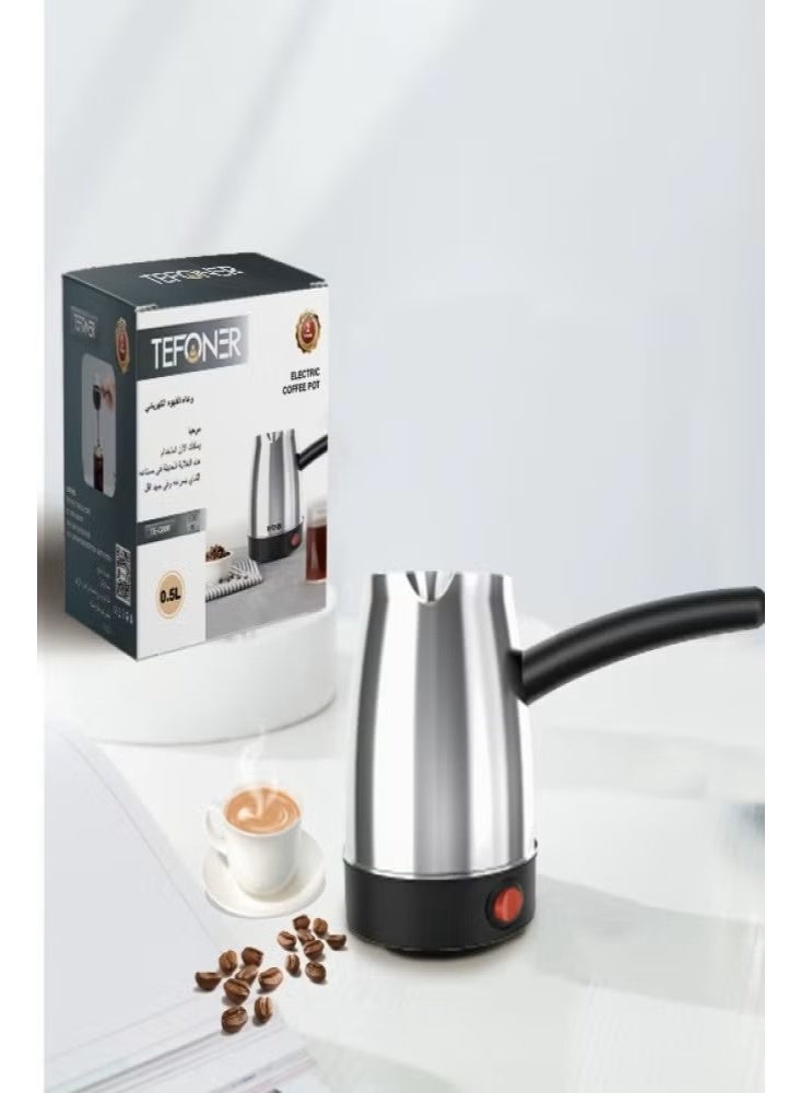 TEFONER Turkish Coffee Pot with 500ml capacity made of stainless steel. 500W Turkish coffee machine with fast heating performance and safe operation. Easy-to-use and multi-purpose Turkish coffee maker, perfect for preparing rich and flavorful Turkish coffee quickly and conveniently. - Image 2