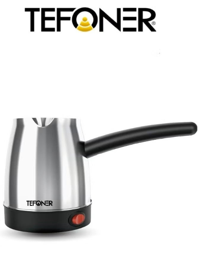 TEFONER Turkish Coffee Pot with 500ml capacity made of stainless steel. 500W Turkish coffee machine with fast heating performance and safe operation. Easy-to-use and multi-purpose Turkish coffee maker, perfect for preparing rich and flavorful Turkish coffee quickly and conveniently. - Image 4