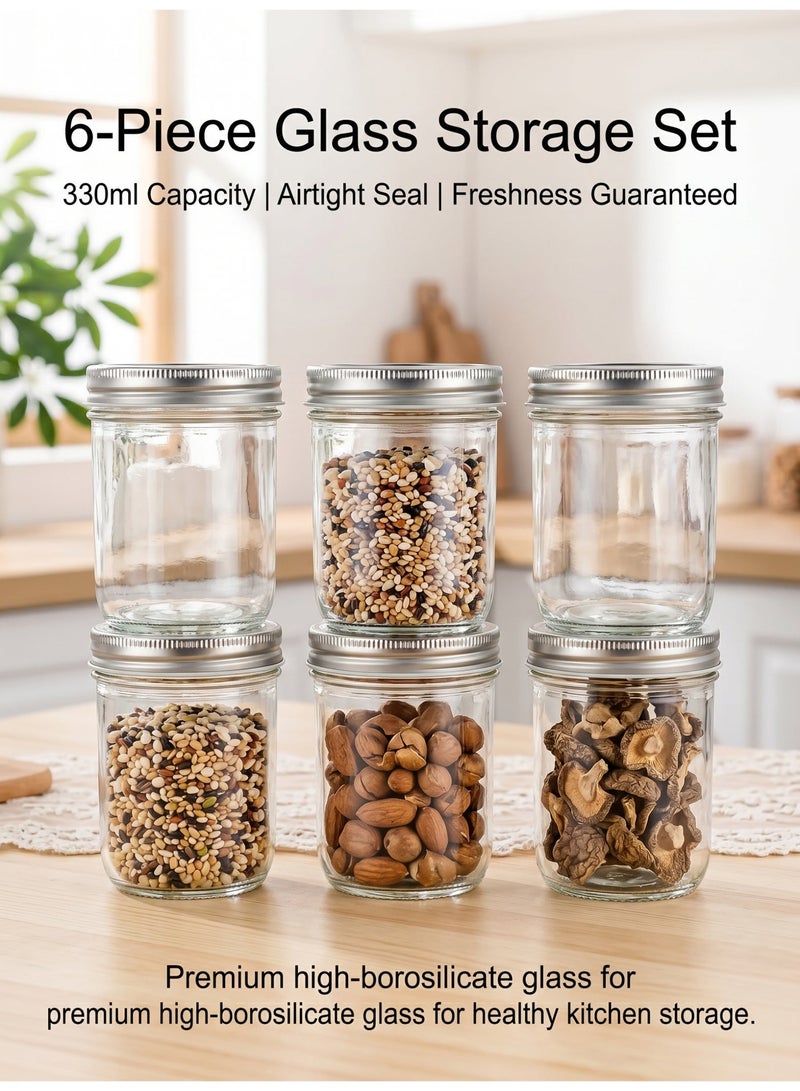nihao 330ml Glass Jars with Lids, Set of 6 + Accessories - Airtight Food Storage Containers for Spices, Herbs & Dry Goods - Image 3