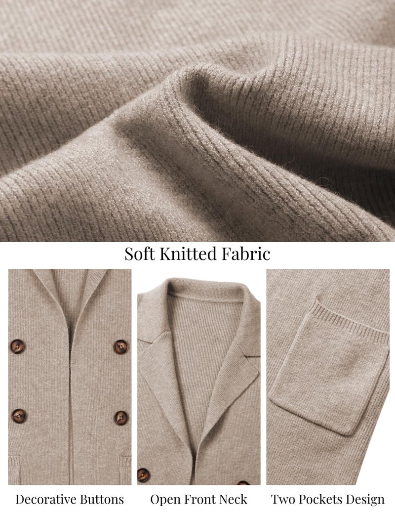 CiCiBird Women's Fall Long Cardigan Sweater Open Front Knit Coats Trendy Casual Jacket Coatigan with Pockets Apricot L - Image 5