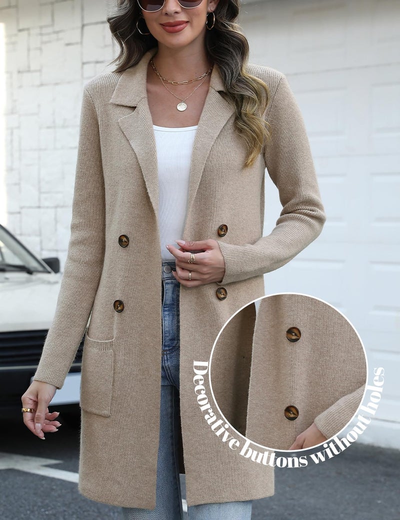 CiCiBird Women's Fall Long Cardigan Sweater Open Front Knit Coats Trendy Casual Jacket Coatigan with Pockets Apricot L - Image 4