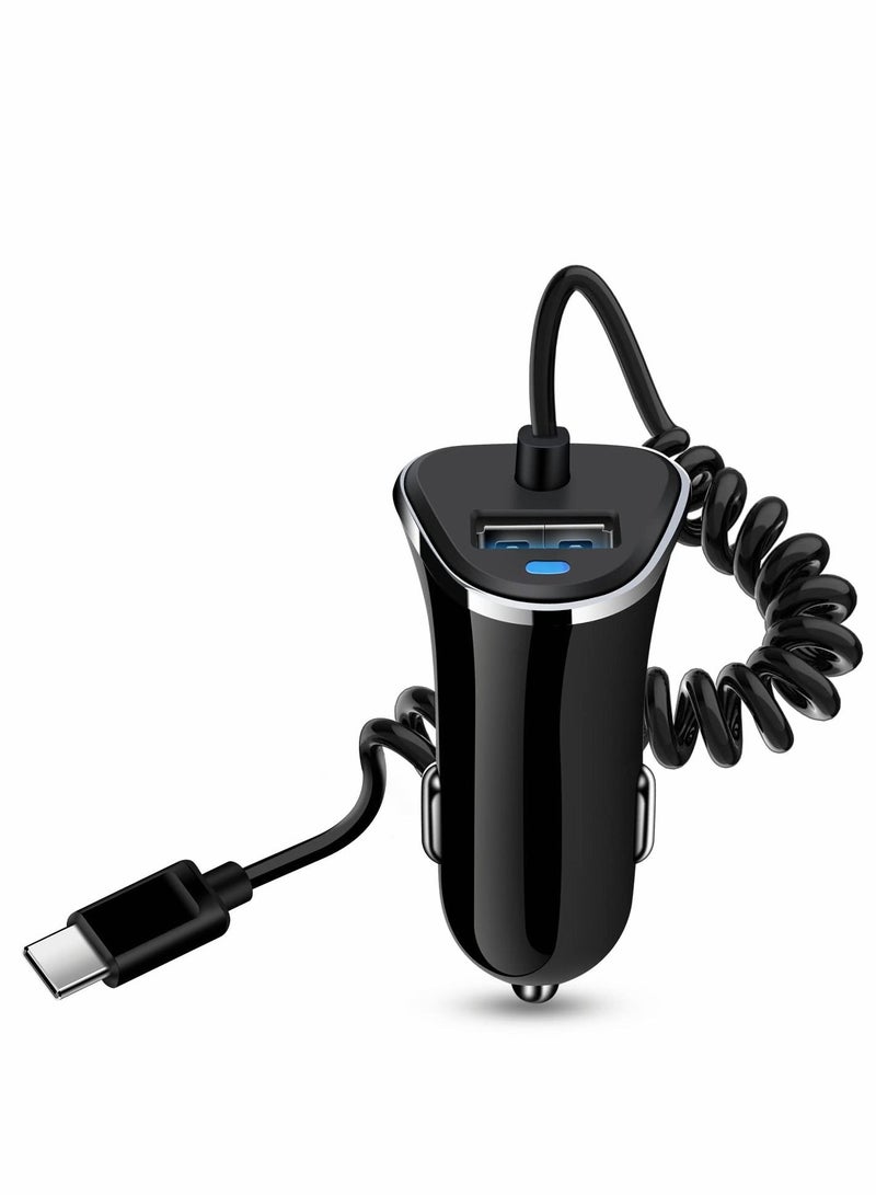 Excefore USB C Car Charger, Charger Fast Charging with 5ft Super Type Coiled Cable, for Samsung Galaxy Z Fold 4 Flip A53 A13 A03s A32 A52 S21 FE S22 Ultra S20 Note 20, 3.4A - Image 1