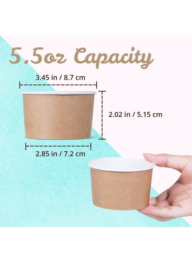 MATICAN MATICAN Paper Ice Cream Cups - 50-Count 5.5-Oz Disposable Dessert Bowls for Hot or Cold Food, 5.5-Ounce Party Supplies Treat Cups for Sundae, Frozen Yogurt, Soup, Brown - Image 3