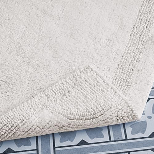 Laura Ashley - Reversible Cotton Bath Mat, Premium Bathroom Décor, Machine Washable Bathroom Rug, Highly Absorbent, 17"x24"/20"x32" 2-Piece Set, Ivory - Image 3
