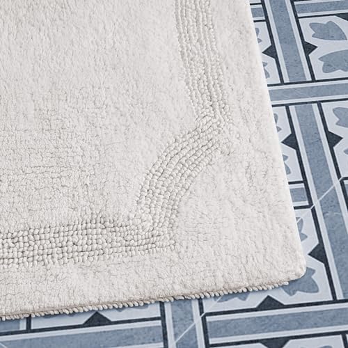Laura Ashley - Reversible Cotton Bath Mat, Premium Bathroom Décor, Machine Washable Bathroom Rug, Highly Absorbent, 17"x24"/20"x32" 2-Piece Set, Ivory - Image 4