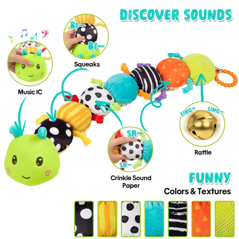TOHIBEE Baby Stuffed Animal Toys for 0-6 6-12 Months, Baby Musical Caterpillar Tummy Time Toys for Babies 3 6 9 12 18 Months, Newborn Infant Sensory Toys Gifts for 1 2 Year Old Boys Girls - Image 3