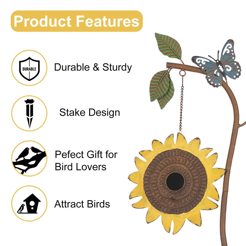 BAYN 57â€ Bird Houses Stake for Outside, Metal Wild Bird Feeder Birdhouse Stake Pole with Sunflower Design Outdoor Decorations for Patio, Backyard, Garden - Image 5