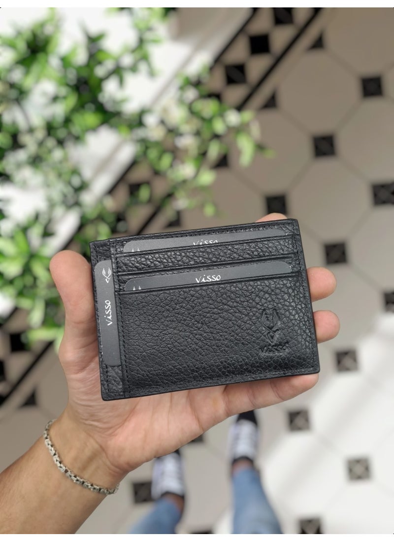 VISSO - 606 Genuine Leather Men's and Women's Leather Mini Credit Card Holder Leather Wallet Bag with Personalized Money Compartment - Image 1