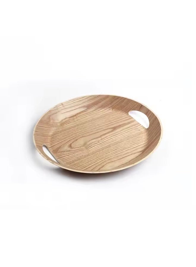 zoba Round serving tray with wood pattern - side handles - lightweight design - Image 3