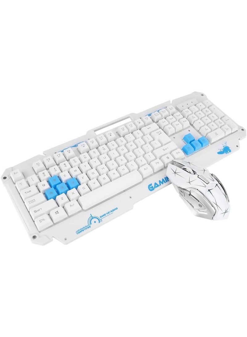 White Wireless Gaming Keyboard & Mouse Combo – Arabic & English Keyboard with Wireless Mouse - Image 2