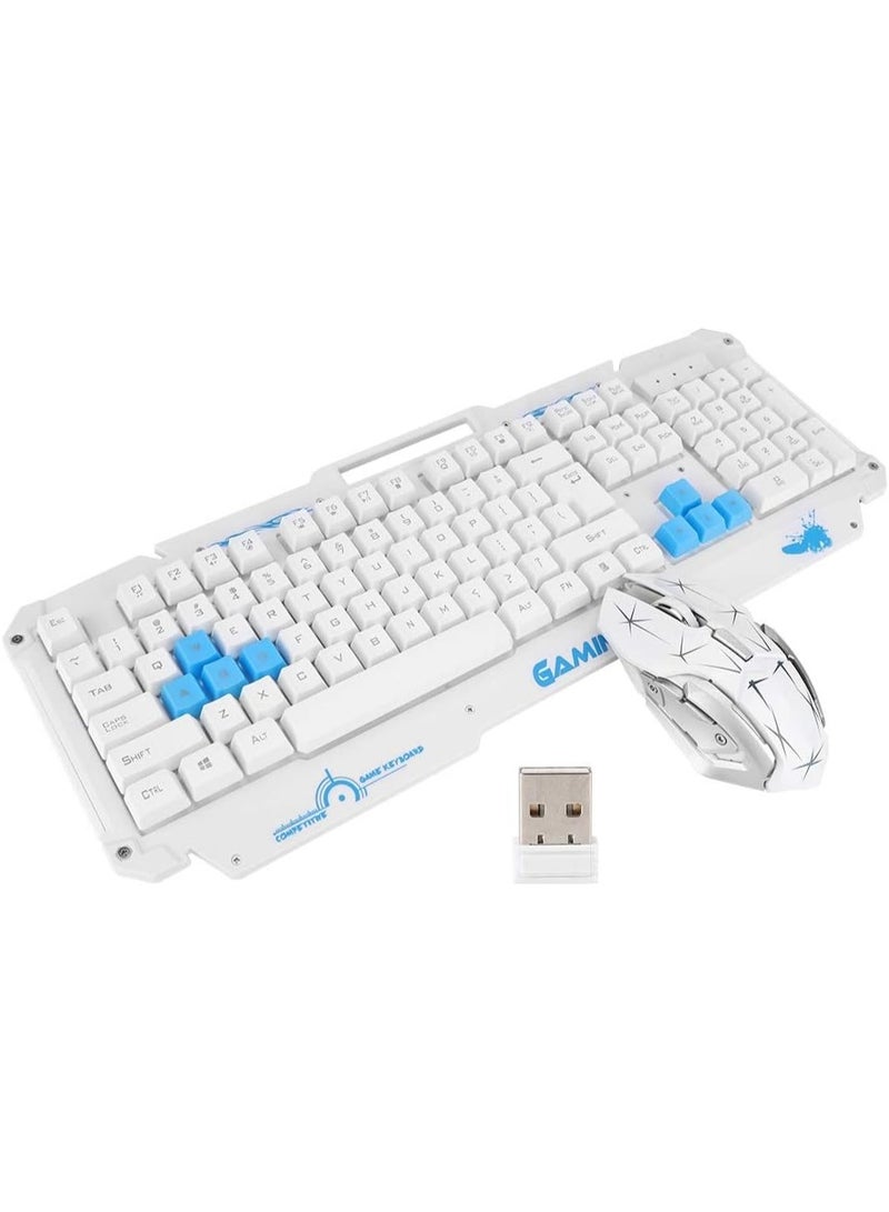 White Wireless Gaming Keyboard & Mouse Combo – Arabic & English Keyboard with Wireless Mouse - Image 3