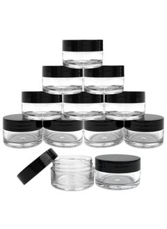 Pana Beauticom 12 Piece 20g/20ml USA Acrylic Round Clear Jars with Lids for Lip Balms, Creams, Make Up, Cosmetics, Samples, Ointments and other Beauty Products (Black Lid (Flat Top))  - Image 1