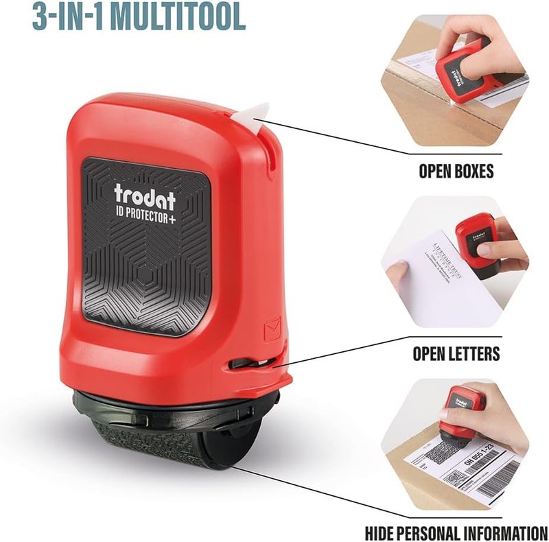 ترودات Trodat ID Protector+ Ink Roller – ختم واقي من سرقة الهوية مع علبة مدمجة ومفتاح لفتح الرسائل (3 في 1)، يشمل 3 أنواع من الحبر القابل لإعادة التعبئة - Image 1