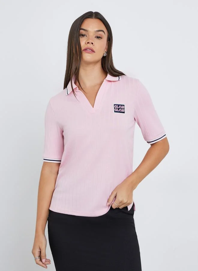Styli Styli Women Pink Contrast Tipping Polo T-Shirt