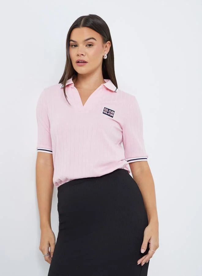 Women Pink Contrast Tipping Polo T-Shirt